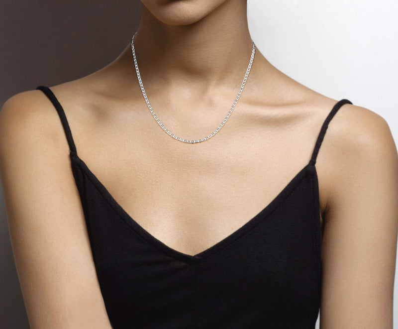 Miabella Solid 925 Sterling Silver Italian 3mm Diamond-Cut Flat Mariner Link Chain Necklace for Women Men, Made in Italy (Length 30 Inches) - Image 3